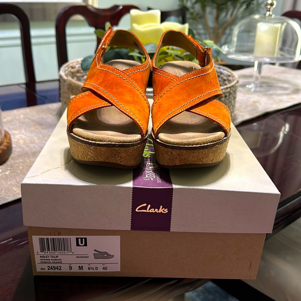 Clarks Aisley Tulip Black Wedge Sandal
